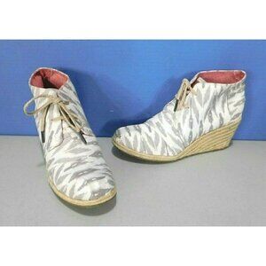 TOM'S GRAY & OFF-WHITE CANVAS WEDGE HEEL LACE UP SHOES, WOMAN'S SIZE 11